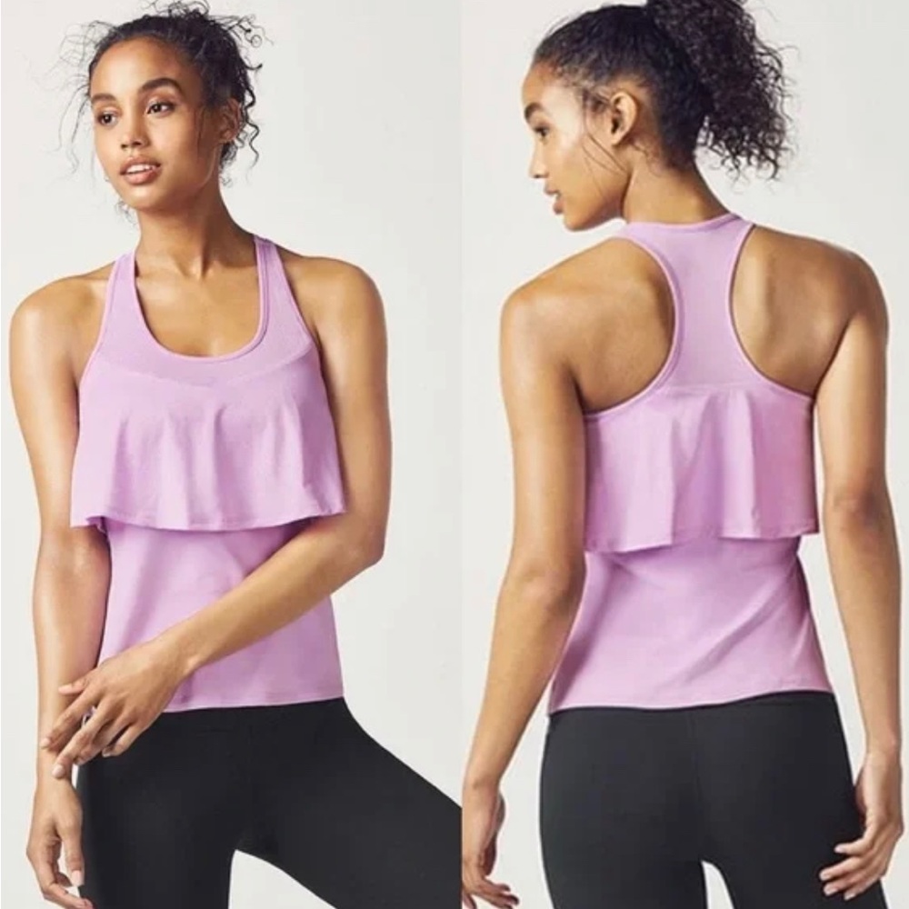 Fabletics XS Lilac Ruffles Ashlynn Racer Back Tank Top Padded Bra